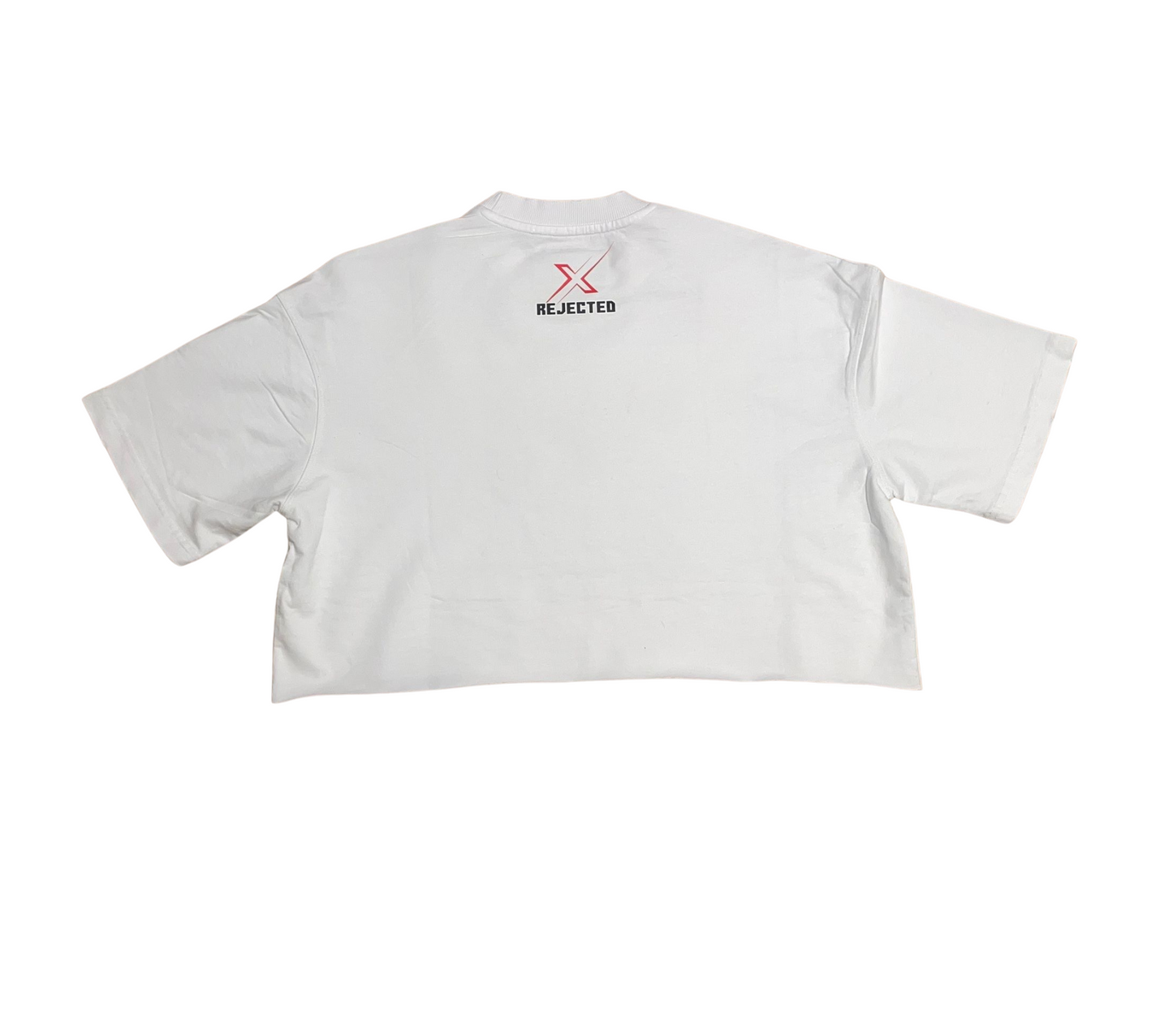 Rejected X Basic Logo White Ladies Drop Shoulder Crop Tee