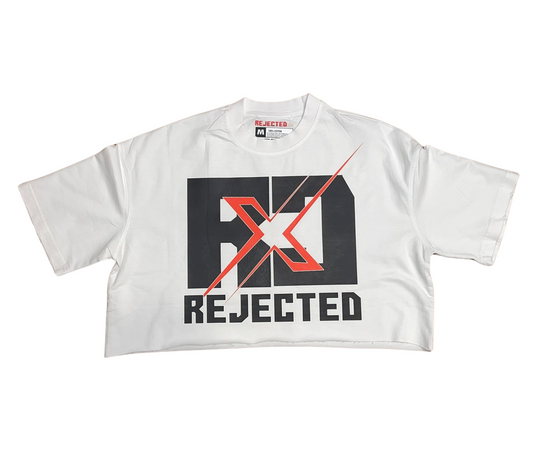 Rejected X Basic Logo White Ladies Drop Shoulder Crop Tee